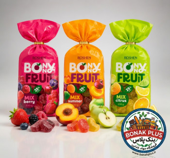 پاستیل کادویی ژله‌ای شکری روشن Bonny Fruit میکس میوه‌ها ۲۰۰ گرم ۳ طعم کارتن ۱۲ عددی