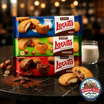 کوکی مغزدار لاویتا روشن (Roshen Lovita Soft Cream) - کارتن ۱۸ عددی (میکس ۳ طعم: شکلاتی، فندقی، نارگیلی)127 گرم