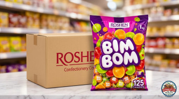 آبنبات مغزدار میوه‌ای بیم بوم روشن (Roshen Bim Bom) – بسته ۱ کیلویی کارتن 6 عددی